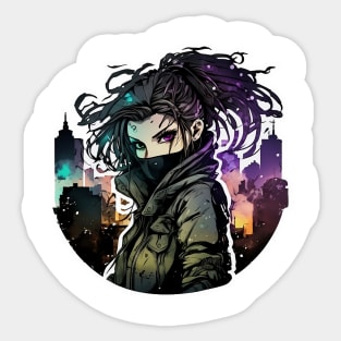 Cyber Punk Girl in Nightcity Sticker